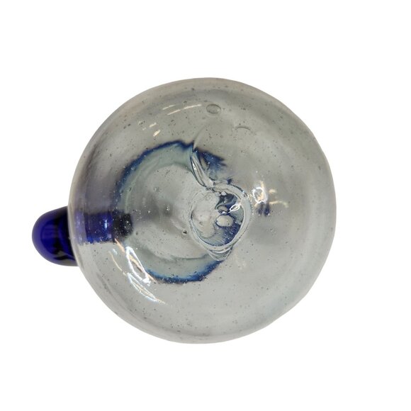 Artisan Handblown Glass Pitcher with Cobalt Blue Handle and Rim - Picture 8 of 10